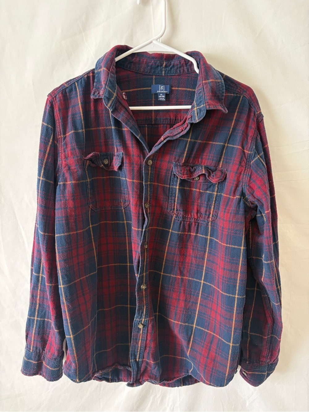George Burgundy Blue Plaid Button-Up Flannel Shirt